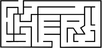 Black and white rectangular maze with a complex path and dead ends.